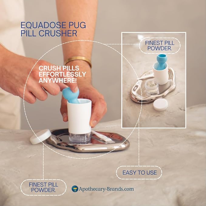 EQUADOSE Pill Crusher for Adults, Seniors & Pets, Pug Tablet Grinder Pulverizer for Feeding Tubes, Pet Meds, Easy Swallowing, Fine Powder Crusher for Medications, Travel-Friendly and Easy to Use