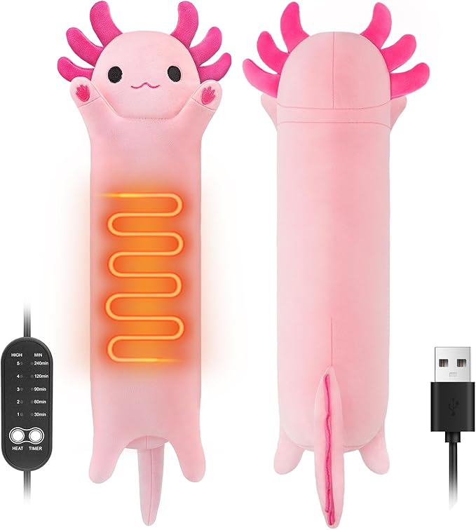 Axolotl Heating Pad for Period Cramps & Menstrual Pain Relief, Portable Electric Heat Pads USB Powered, Cute Stuff Stuffed Animals for Women Teen Girls, Funny Birthday Easter Christmas Axolotl Gifts