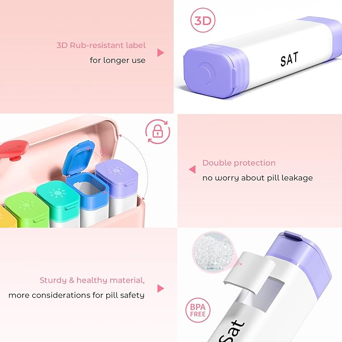 Daviky Pill Organizer 2 Times a Day - Large Capacity Weekly AM PM Pill Box with Heart Latch, 7 Day Travel Pill Case, Cute Medicine Organizer for Medication, Vitamins, Supplements