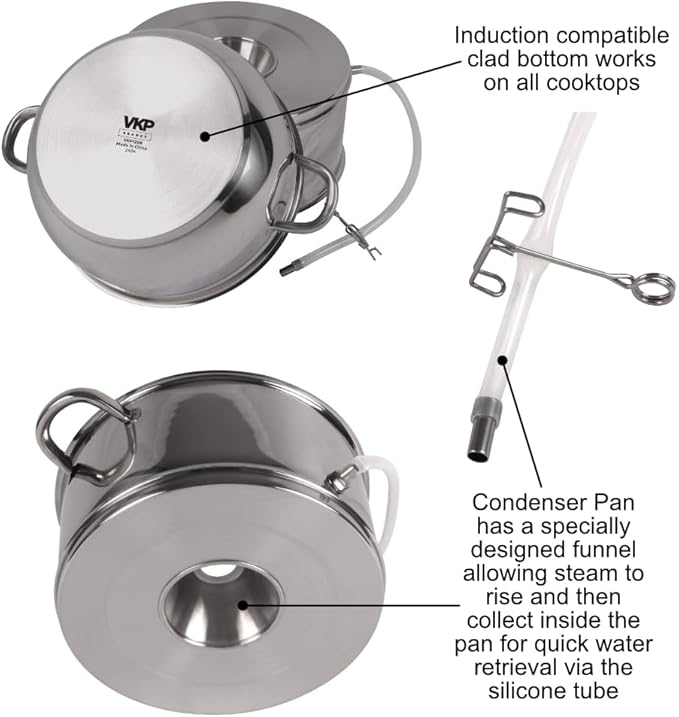 Kitchen Crop Little Creek Stainless Steel Water Distiller, 2 Gallon Capacity, Works on all Stovetops, Double Boiler, Render Lard & Tallow