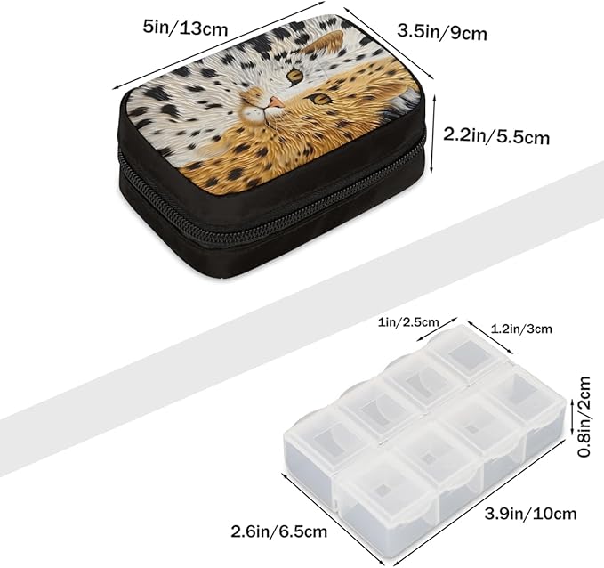 Abstract cat Cute Pill Case Everyday Travel, 7 Day Weekly Medicine Pill Box Compact Portable Pills Bottle Organizer with Zipper for Daily Vitamin Medicine Holder Bottle Organizers Bag