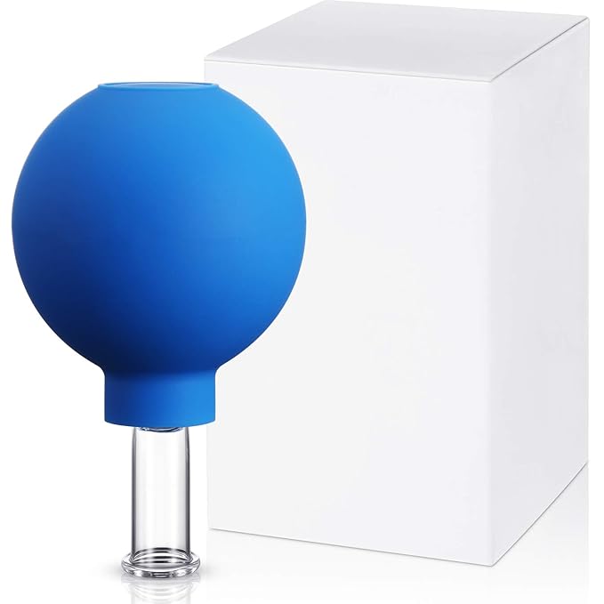 Nuanchu Facial Cupping Cup Glass Face Cup Silicone Cupping Massage Vacuum Suction Mug for Body Face Leg Arm Back Shoulder Muscle and Joint(Blue,0.35 Inch Diameter)