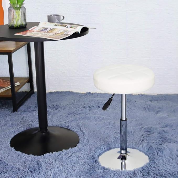 FURWOO Adjustable Swivel Barstool, White, PU Leather, 32cm Diameter, 220lbs Maximum Load