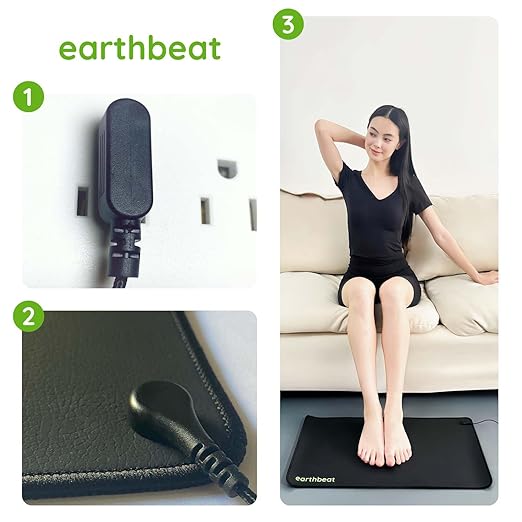 earthbeat Classic Grounding Mat. Grounding Tester Kit Included. Natural Therapy for Sleep Quality, Anti-Inflammation and Wellness. Conductive Vegan Leather. 13"×24"