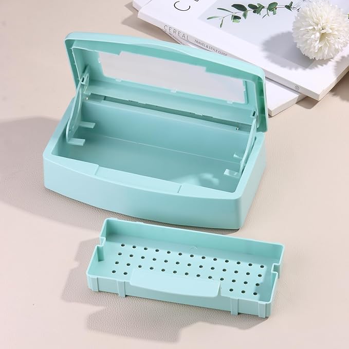 Nail Tool Sterilizer Box Plastic Disinfectant Container for Nail Art Accessories Tools, Hair Salons and Beauty Centers, Sterilizer Soaking Box with Strainer Pedicure Manicure Equipment, Blue