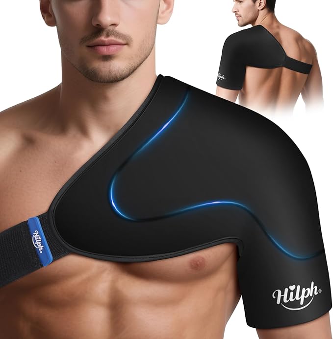 Hilph 3D Double-Layer Gel Shoulder Ice Pack Wrap for Rotator Cuff & Surgery Recovery - Reusable Cold Therapy Gel Pack with Adjustable Straps, Easy to Wear, Flexible Fit for Men & Women, Large
