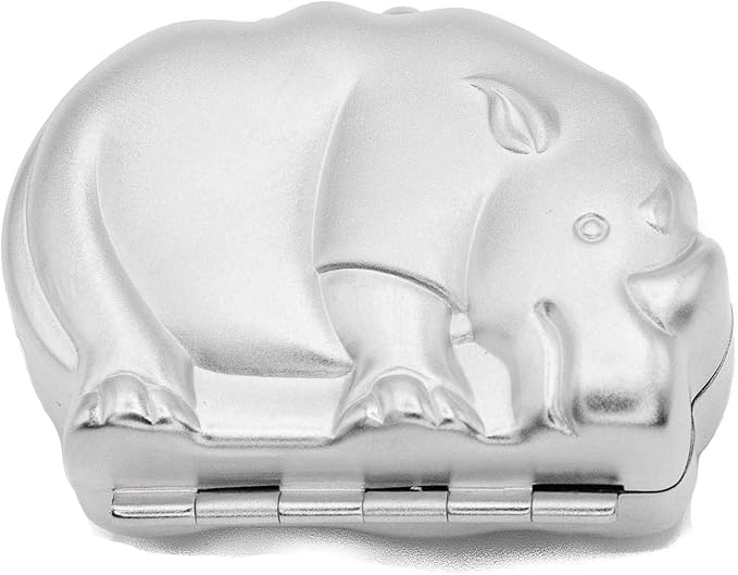 Silver Rhino Shaped Pocket Purse Portable Travel Pill Box & Medicine Organizer (1 Large Compartment)