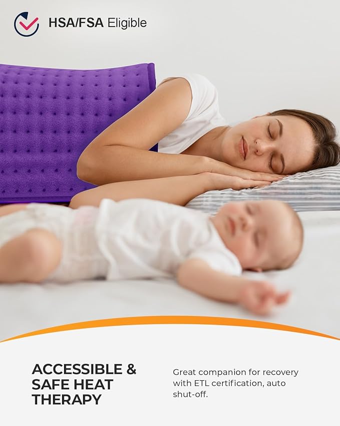 Heating Pad for Back Pain Relief & Cramps, CooCoCo Heating Pads with Auto Shut Off Large, 6 Heat Settings Electric Heated Pad, 18"x33", Dark Purple