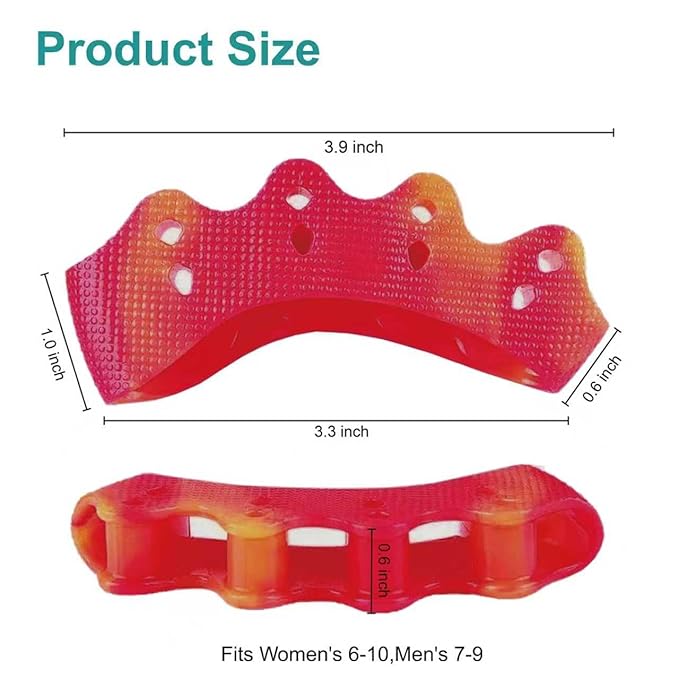 Weiuah 4-Pack Toe Separators & Toe Spacers -Bunion Corrector, Overlapping Toes corrector, Hammer Toe, Relieves Foot Pain, Restores Natural Toe Alignment Unisex,Regular Size (Yellow & Red)
