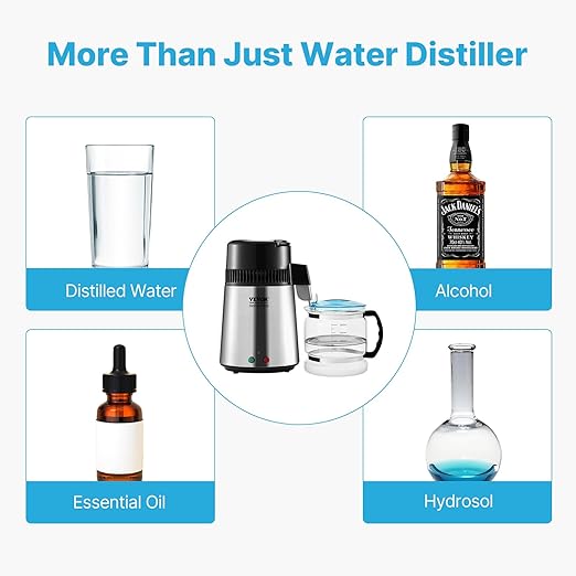 VEVOR Water Distiller, 4L/1.1 Gallon Pure Water Purifier Filter for Home Countertop, 750W Distilled Water Maker, Stainless Steel Interior Distiller Water Making Machine to Make Clean Water, Silver