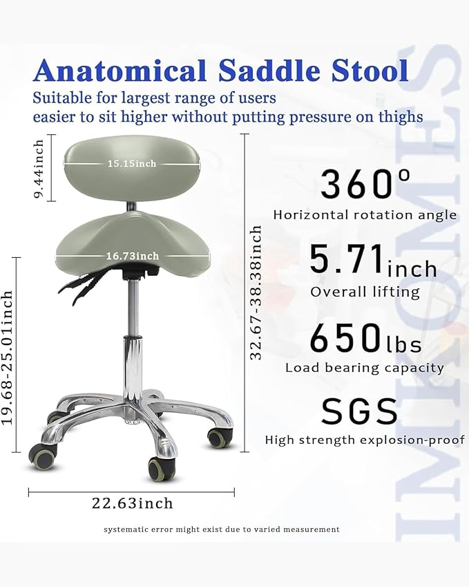 Saddle Stool with Wheels,3-Way Function Rolling Stool with Back Support,Ergonomic Stool Saddle Stool for Hair Stylist for Dentist Salon Tattoo(Grey)
