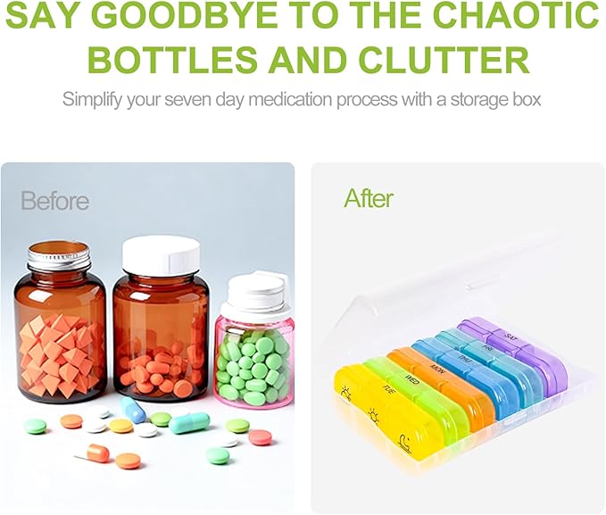 Weekly Pill Organizer 7-Day 3 Times a Day Travel Pill Box Large Capacity Removable Daily Pill Case for Medications Vitamins & Supplements BPA-Free