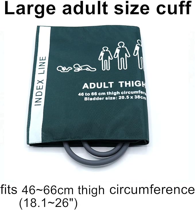 NIBP Cuff with BP18 Connectors for Adult Thigh, 46-66 cm Reusable Dual Tube Nylon Replacement BP Cuff with Inner Airbag for Blood Pressure Monitor Machine