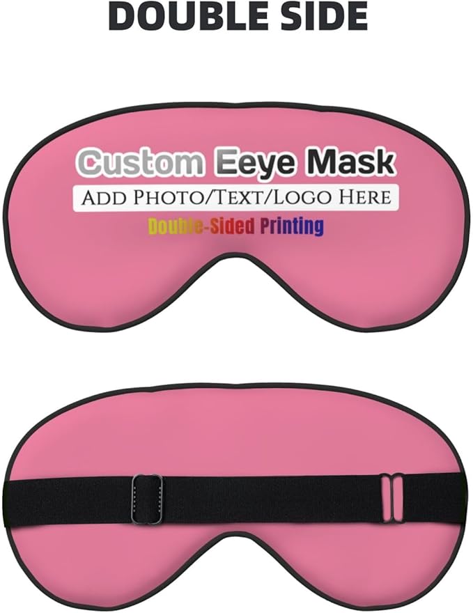Custom Eye Mask for Sleeping Personalized Your Photo Text Logo Adjustable Strap Sleep Mask Customized Soft Blindfold Eyemask Blackout Eye Cover for Men Women Home Travel Offices Dark Pink