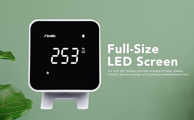 Ecosense EB100 EcoBlu, Home Radon Detector, Capture & Display Results Every 10 Minutes, Short & Long-Term Continuous Monitoring, Easy to Use