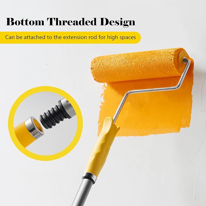 Mister Rui Paint Roller Kit, 10 Pack, 9 Inch Paint Roller Frame with Microfiber Roller Covers, Stainless Steel Extension Pole 3 Segments Total 3 Ft, Paint Supplies for Walls and Ceilings