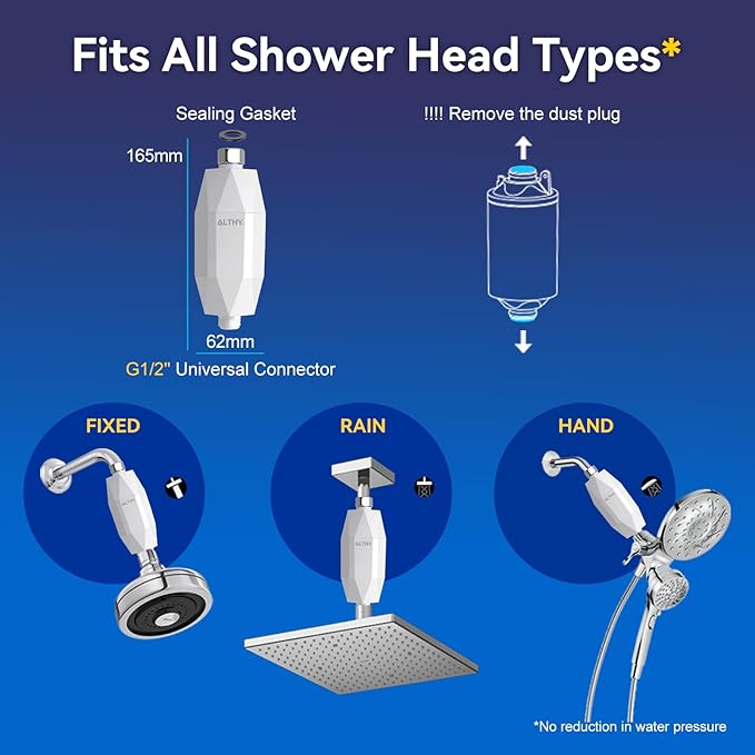 ALTHY Vitamin C Revitalizing Shower Head Water Filter - Reduces Chlorine, Heavy Metal & Softens Hard Water- Prevent Dry Itchy Skin, Hair Loss, Dandruff (Includes 4 Filters)