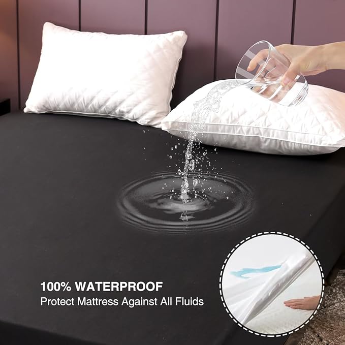 NTBED Twin Size Waterproof Mattress Protector Cover Black Deep Pocket Polyester Bed Mattress Pad Cover Solid Color Fitted Sheet for Kids Teens (75” x 39” (Black, Twin)