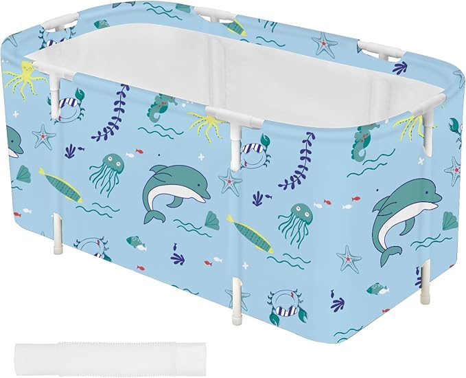 STARBRILLIANT Portable Foldable Bathtub,Soaking Standing Bath Tub for Shower Stall, Easy to Assemble Collapsible Bathtub, Suitable for Travel, Camping and Outdoor Activities (Sea B, 45inch)