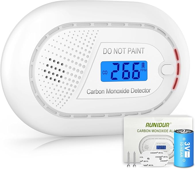 Carbon Monoxide Detectors with 10-Year Battery, Digital LCD Display, LED Flashing Signal Lights Portable CO Monitor Alarm for Travel, RV, Home, and Depot (1 Pack)