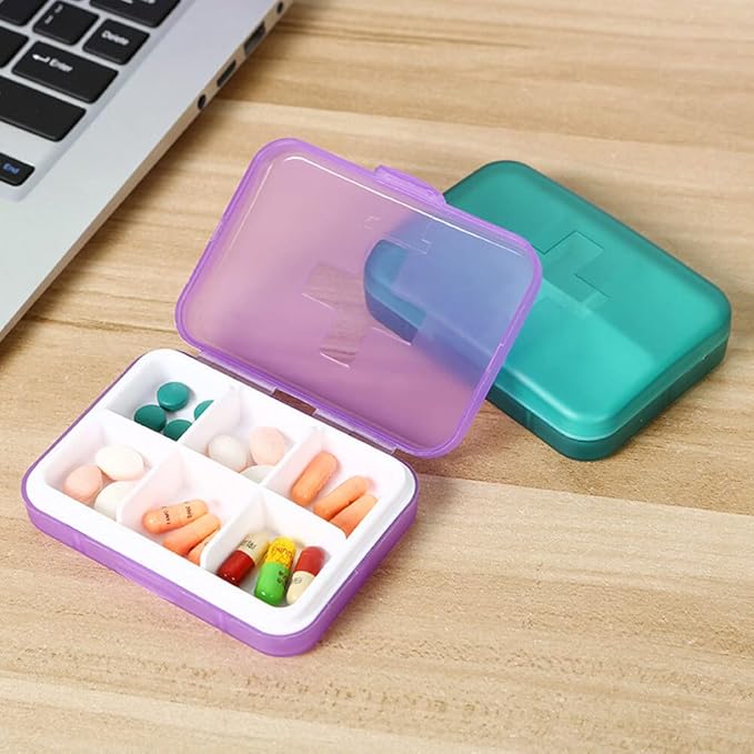 Eforcase Travel Pill Organizer, Portable Pill Case, 6 Compartments Daily Pill Organizer Small Pill Box for Pocket Purse Portable Weekly Pill Box Container for Medicine Vitamin
