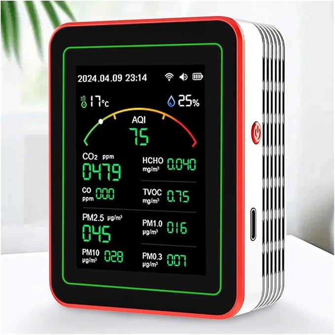 Tuya WiFi 15 in 1 Indoor Air Quality Monitor TFT Display Portable AQI PM0.3 PM1.0 PM2.5 PM10 Tester Temperature Humidity Meter(White)
