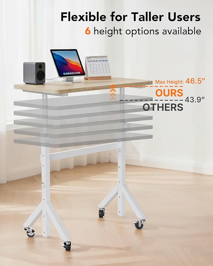 ErGear Small Standing Desk Adjustable Height, 6 Height Settings Up to 46.5″, Walking Pad Desk with Triangular Leg Design, Smooth Mobility with Lockable Wheels, Standing Desk for Walking Pad