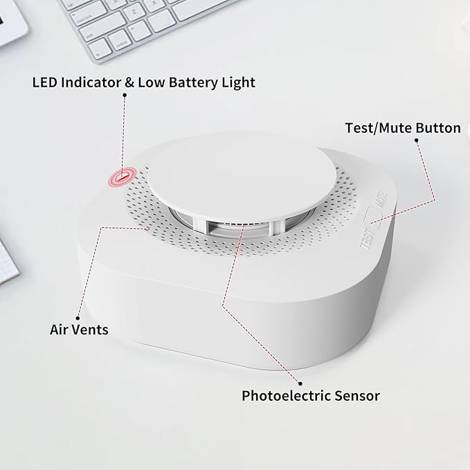 Smoke Detectors for Home,Photoelectric Wireless Fire Alarms Replaceable Battery Powered,Portable Smoke Alarm with Test/Mute Button,Attic Smoke Detector,6 Pcs