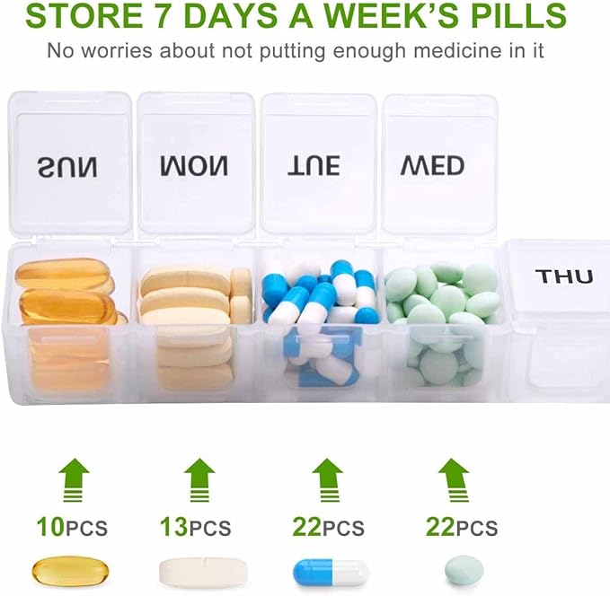 Pill Organizer Daily Case US Stock Weekly Portable Extra Large 7 Day Box Clear