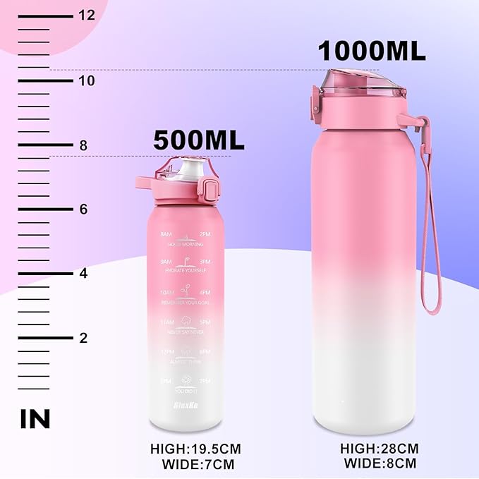 17oz Insulated water bottles with 2 Lids (Straw and Chug Lid), 18/10 Stainless Steel Water Bottle BPA Free, Double Wall Vacuum Wide Mouth Insulated for Men, Women & Kids PINK WHITE