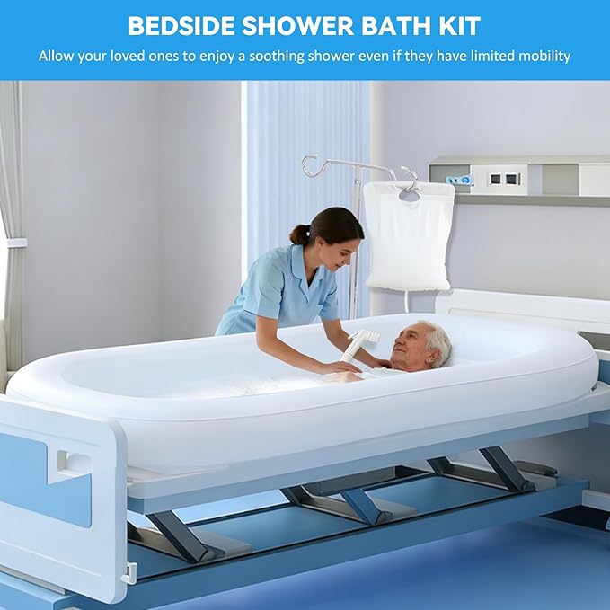 Bedside Shower Bath Kit,Inflatable Bed Bath,Medical grade PVC Bedside Shower Bathtub Kit,Bed Baths for the Disabled,Suitable for Disabled People, Elderly Pregnant Women, Etc（single layer）