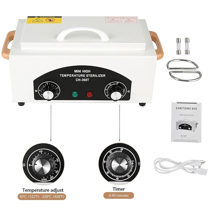 1.5L Autoclave Sterilizers,High Temperature Nail Tool Sterilizer Metal Tool Cleaning Box,Sanitizing Box for Nail Tools with Timer Dry Heat Sterilizer Cabinet Equipment