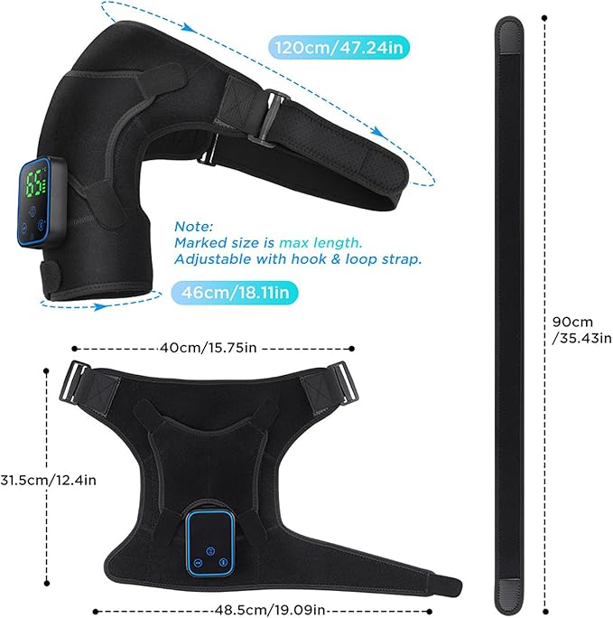 Cordless Heated Shoulder Brace with App Control - 7 Heat & 3 Vibration - Massage Wrap for Rotator Cuff & Frozen Shoulder Relief - Portable Electric Heating Pad for Recovery - Left & Right Shoulder