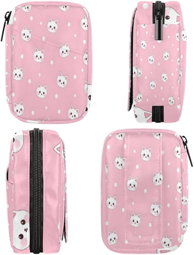 Cute Cat Travel Pill Organizer Bag Portable Weekly Pill Box Travel Medicine Organizer 7 Day Pill Case with Zipper for Daily Travel Family Business