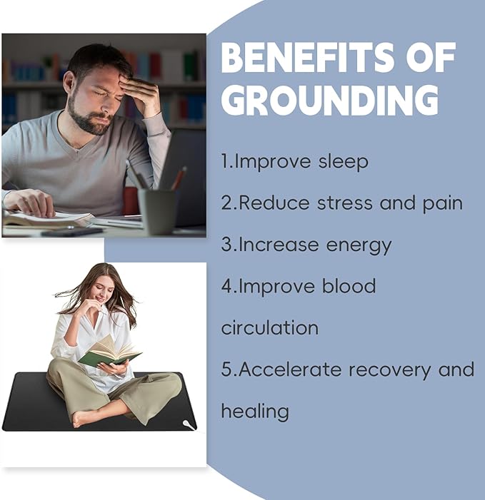 Grounding Mat Grounded Foot Pad 11.8"x23.6" Universal Grounding Mat for Work Desk, Computer, Relieve Pain with 15ft Cord