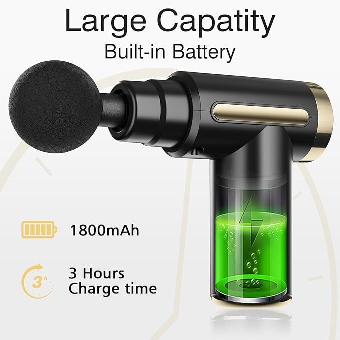 cotsoco Mini Handheld Massage Gun, Deep Tissue with 6 Speeds, Cordless Muscle Massager with 4 Heads,Type-C Charging, Travel Size, Best Gifts