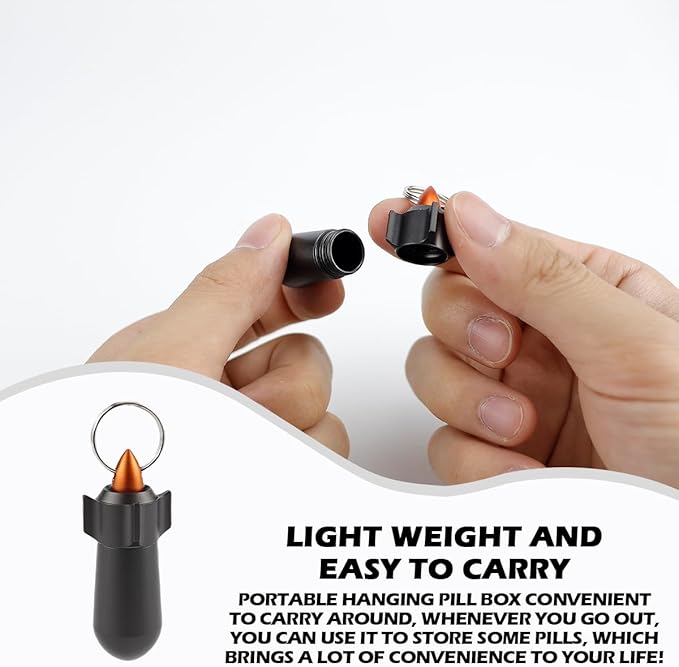 Keychain Pill Box Portable Mini Pill Case Small Aluminum Medicine Holder Pill Storage Box Waterproof Vitamin Aspirin Keyring Container for Outdoor Traveling