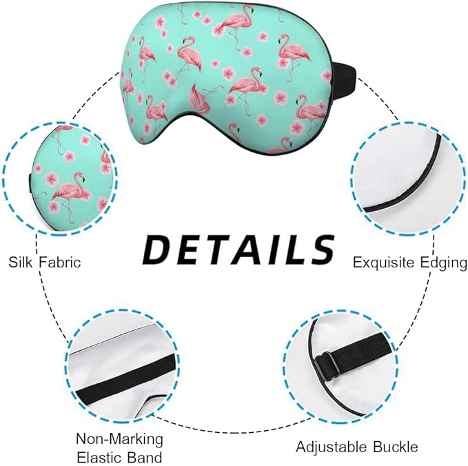 Pink Flamingo Eye Mask Sleeping Mask Tropical Pink Flowers Blue Sleep Masks Silky Soft Eye Cover for Women Men Shading Blindfold for Air Travel Sleeping