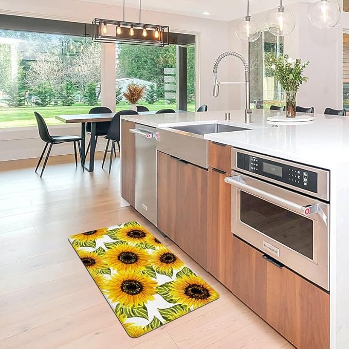 Kitchen Mats Sunflower Kitchen mats for Floor Anti Fatigue Mats for Kitchen Floor Cushioned Non Skid Washable Memory Foam Kitchen Rugs and Mats for Bedroom Office Sink Laundry