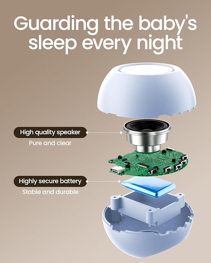 2026 Mom's Choice Awards, Portable Sound Machine for Baby Adult, AI Cry Detection, 18 Soothing Sound, Bluetooth Rechargeable White Noise Machine for Home Office Travel, Nursery Light, Blue