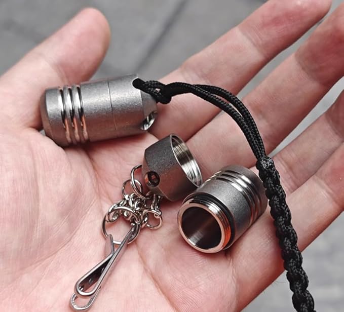Titanium Keychain Pill Holder Mini Daily Pill Box Pendant Container Waterproof Metal Case Bottle Portable Organizer (Ti)