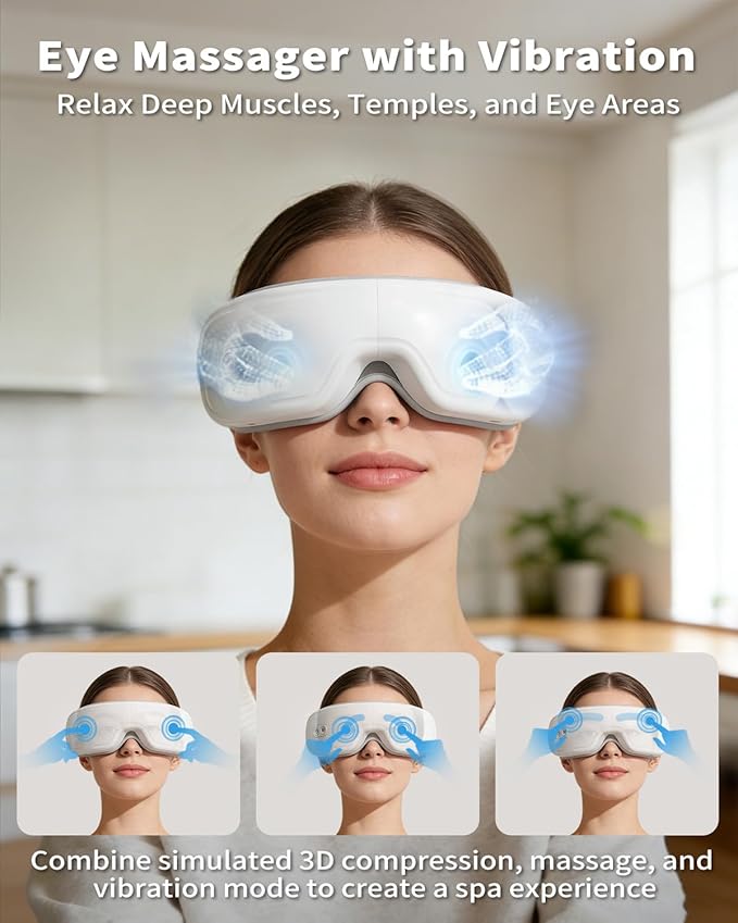 Pinailon Eye Massager with Heat,Rechargeable Heated Sleep Mask for Comfort and Relaxation Music,Soothes Tired Eyes,Fast Heating,180° Foldable, Eye Mask for Her Him