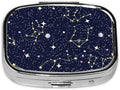 Pill Case Blue Zodiac Galaxy Starry Night Stars Glow in The Dark Midnight Pill Box with Mirror Retro Pocket 2 Compartment Medicine Case Vitamin Pill Organizer for Pocket Purse and Travel Gifts