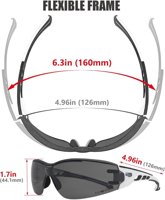 HTS HUNTERSKY Super Flexible Lightweight Anti Fog Wrap-Around U6 Clear Shooting Safety Glasses with ANSI Z87.1 Scratch Resist