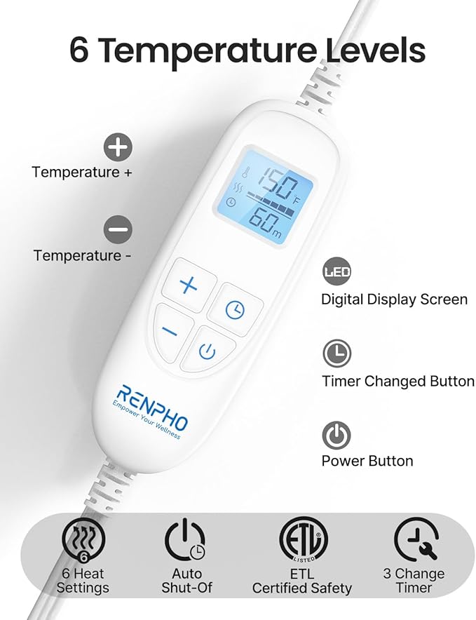 RENPHO Electric Heating Pad for Back, Birthday Gifts for Women Men Mom Dad, FSA Eligible & HSA Store, Neck and Shoulder Heat Pad, Fast Heating, 24"x33", ETL Certified, Green