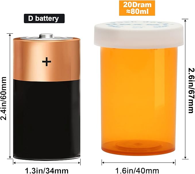 Plastic Medicine Pill Bottles with Child Resistant Caps - Push Down and Turn - Prescription Vial, Medicine Container, Pill Cases Dispenser Organizers (12pcs, 20 Dram)