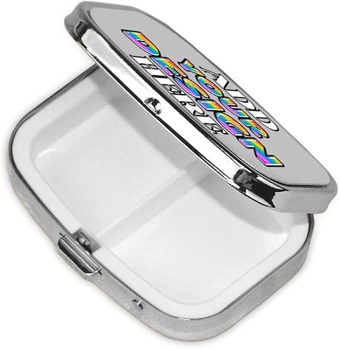 Custom Pill Case, Medicine Pill Box Organizer Container Travel Pill Holder Vitamin for Purse Med Wallet Portable Mini Pastillero Square, Silver, Personalized Gifts