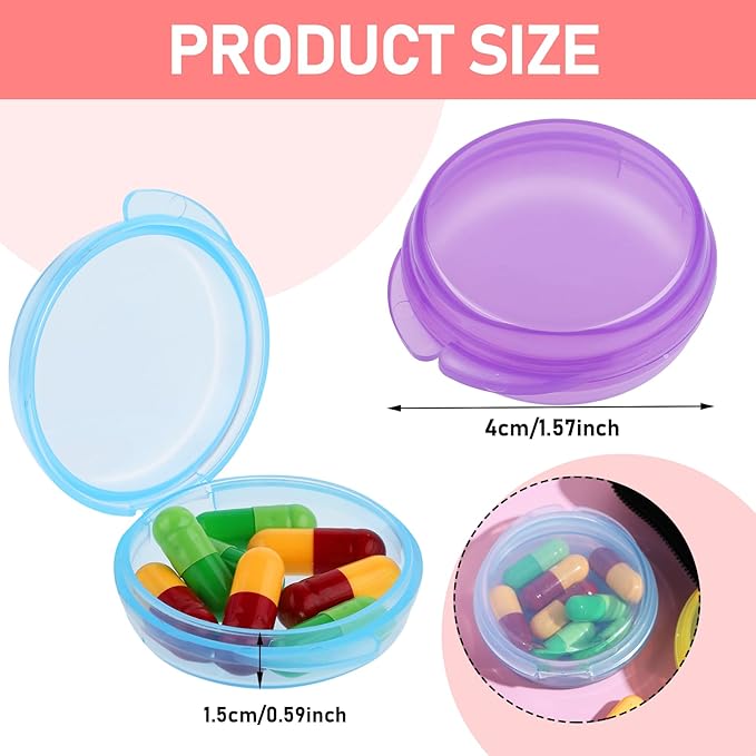 4 Pcs Mini Pill Organizer Small Pill Box Cute Portable Pill Case for Pocket Purse Travel Storage Containers Earplug Case Medicine Dispenser Vitamin Holder(Blue+Pink+Purple+Green)