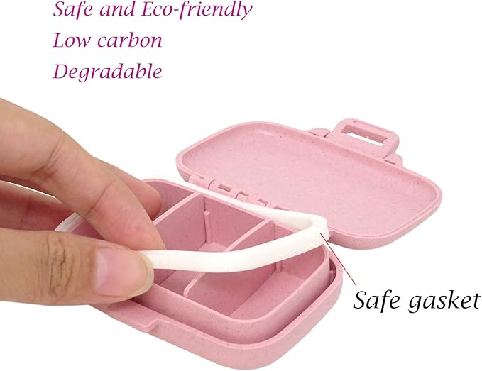 Honbay Vitamin Organizer Box Portable Travel Pill Case Healthy Eco-Friendly Wheat Straw Small Pill Box (Cherry Pink)