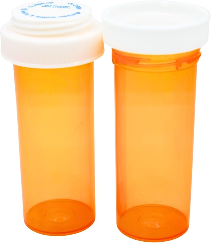 Five Star Supplies Plastic Pill Bottles - Reversible Cap Easy Open & Child Resistant - Pill Container Prescription Vial - Easy Open/Push N Turn (Amber, 16 DRAM 240 ct.)